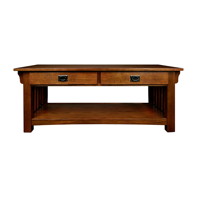 Leick Home Mission Solid Wood Coffee Table with Drawers and Shelf