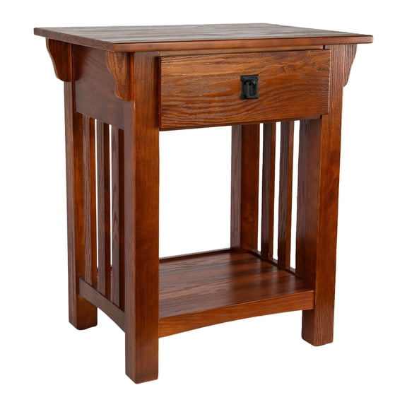 Leick Home 8222 Mission Impeccable End Table with Drawer, Made with Solid Wood, Side Table for Living Room, Bedroom, Medium Oak Finish Nightstand Table