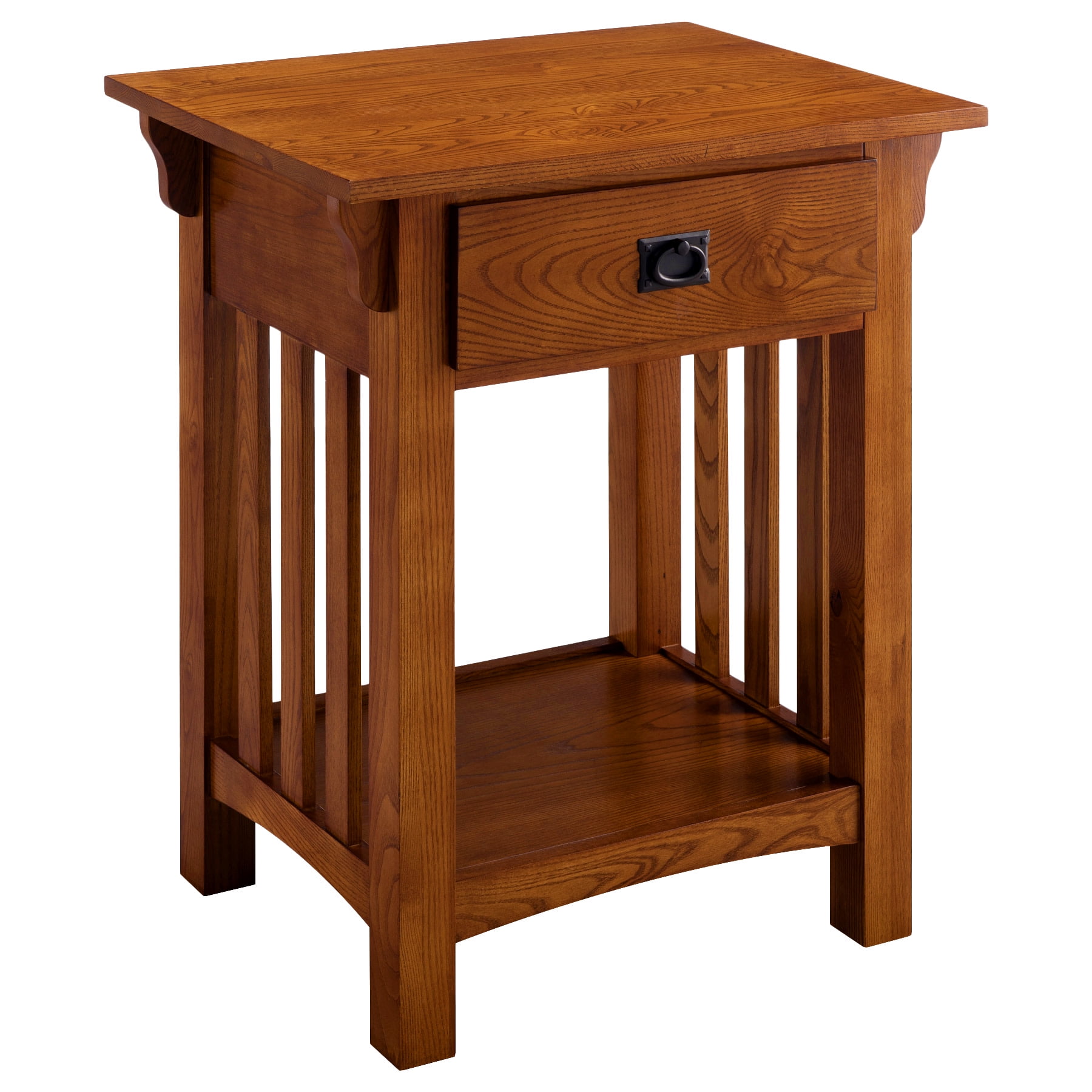 Mission-Inspired Medium Oak Nightstand with Slatted Sides and Drawer