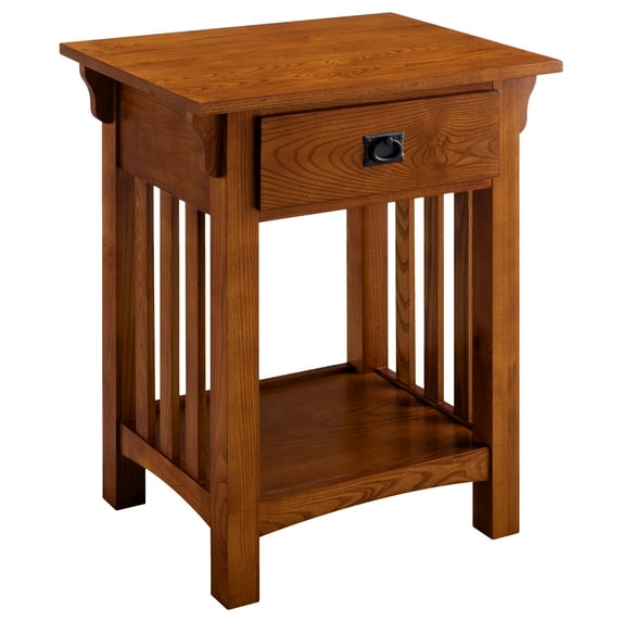 Leick Home Solid Wood Mission End Table with Drawer, Medium Oak Finish