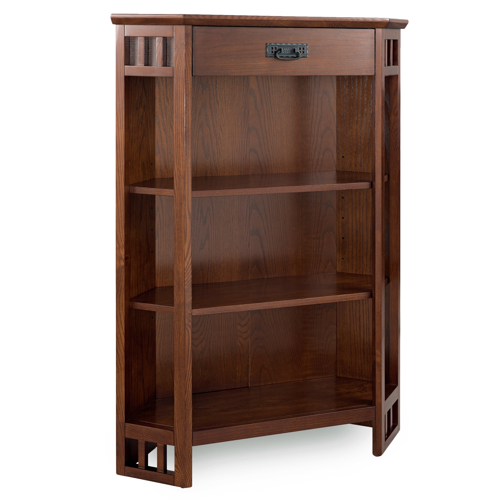 Mission Oak Adjustable Corner Bookcase with Drawer Storage