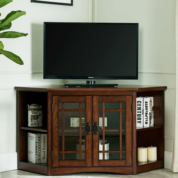 Leick Home 82287 Solid Wood Mission Oak Two Door Corner TV Stand For 50