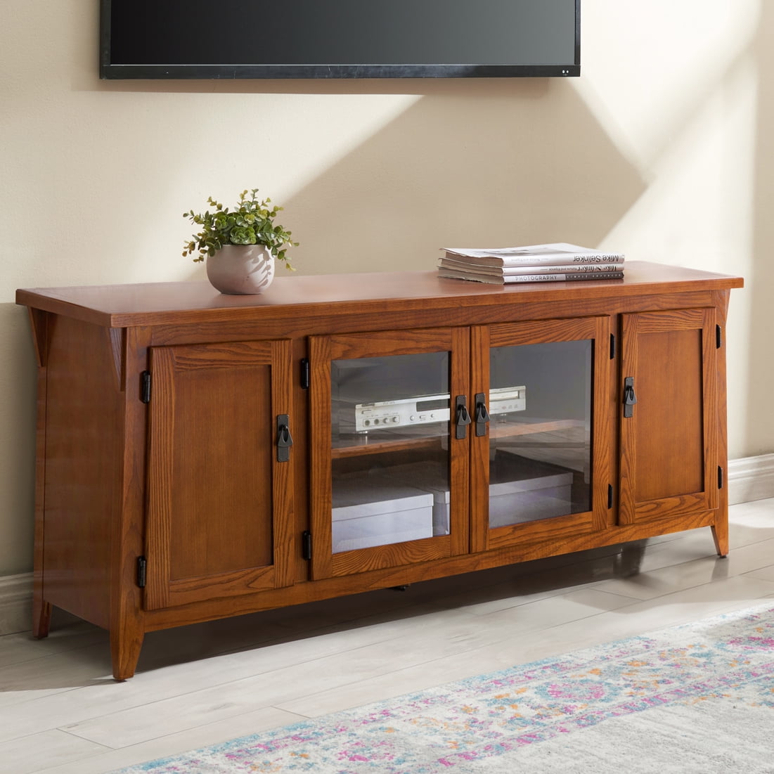 Mission Oak 63" Russet Solid Wood Four Door TV Stand