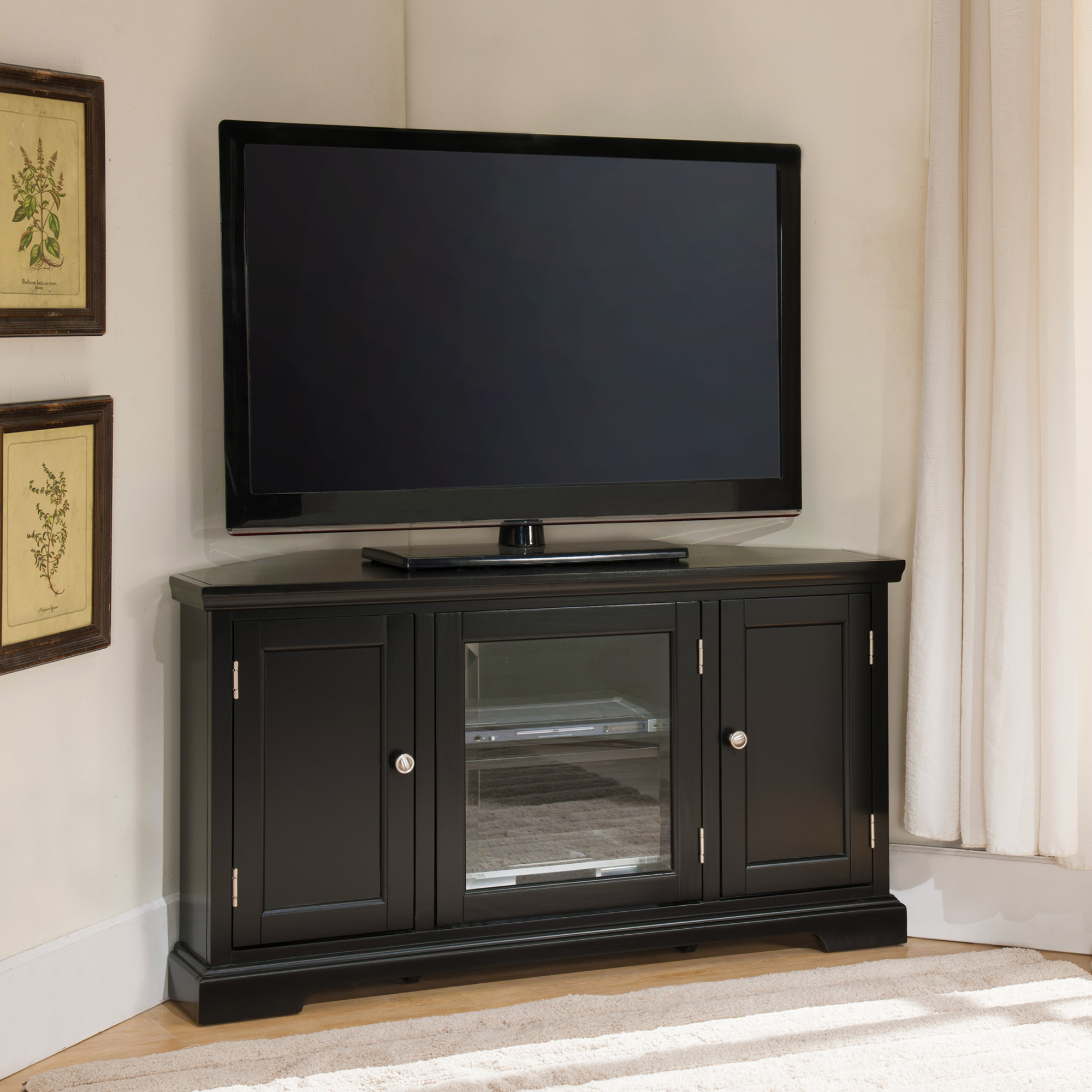 Leick Home 83385 Three Door Corner TV Stand with Cabinet Storage For 50" TV's, Black - image 1 of 13