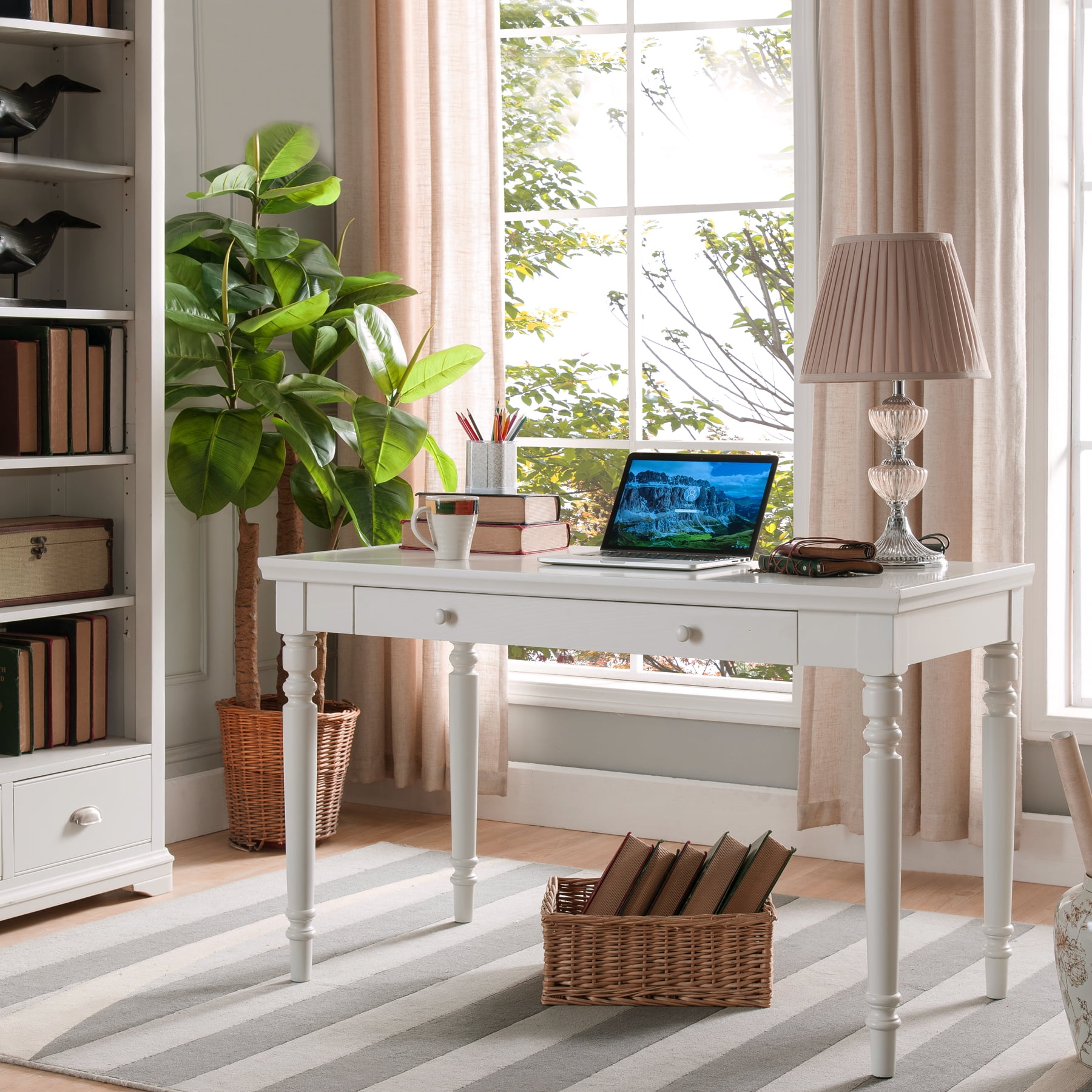 Leick Home Cottage White Turned Leg Laptop Desk Center Drawer