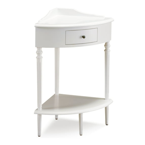 Leick Home 1-Drawer Solid Wood Corner Stand with Shelf, Cottage White