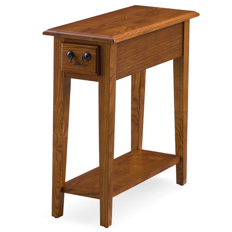 Leick Home 9017 MED One Drawer Narrow Side Table with Shelf Medium Oak