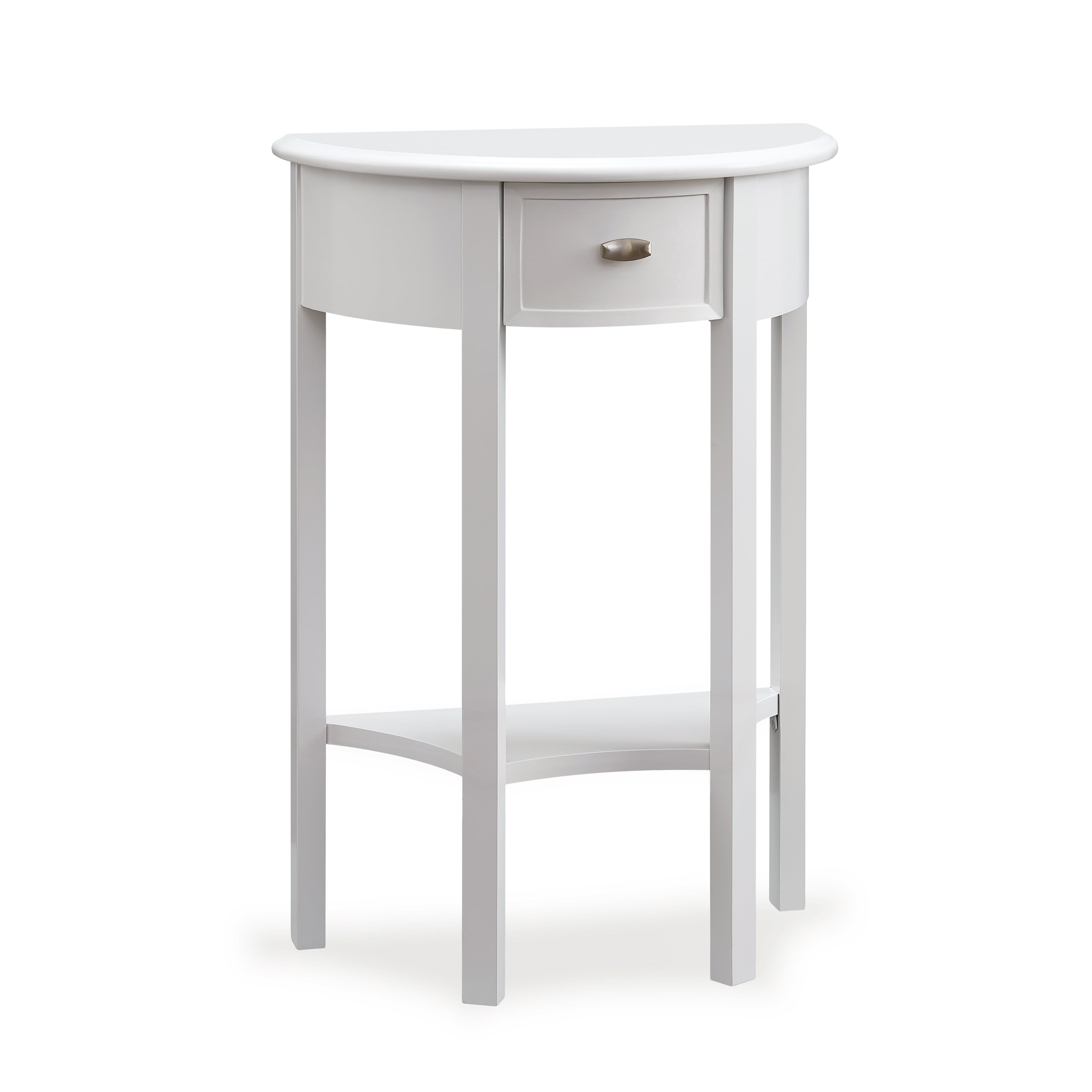 Cottage White Wood Demilune Console Table with Storage Drawer