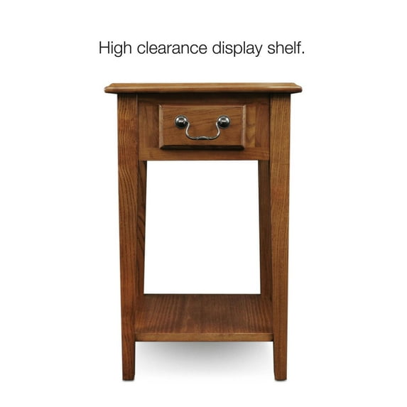 Leick Home 9041-MED One Drawer Square Side Table with Shelf, Medium Oak
