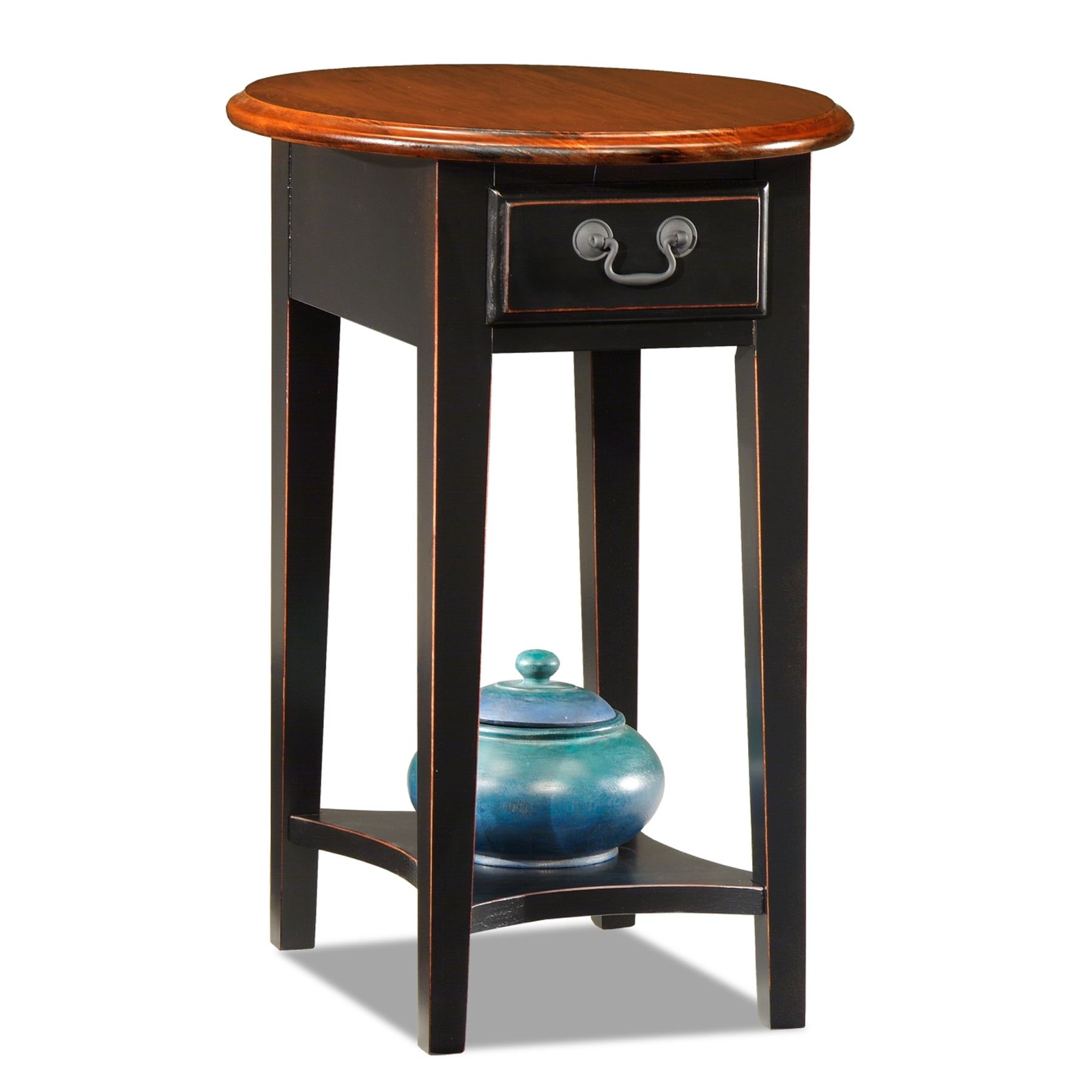 Favorite Finds Medium Oak Oval Side Table with Slate Black Drawer