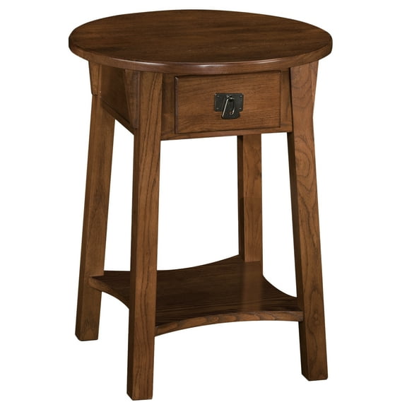 Leick Home 9056-RS Mission Round End Table with Drawer, Made with Solid Wood, Side Table for Living Room, Bedroom, and Office, Russet Finish