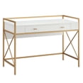thumbnail image 1 of Leick Home Claudette Mixed Metal and Wood Computer Desk, White/Satin Gold, 1 of 16