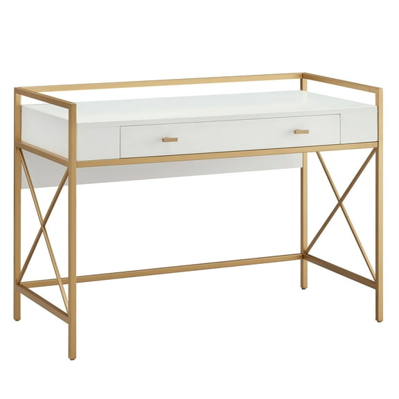 Leick Home Claudette Mixed Metal and Wood Computer Desk, White/Satin Gold