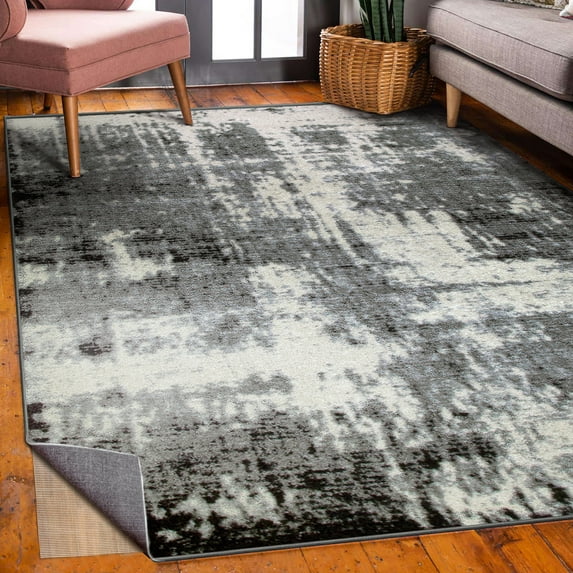 Leick Home Allerick Rectangle Vintage Gray Abstract Indoor Area Rug with Rug Pad, 7' x 10'