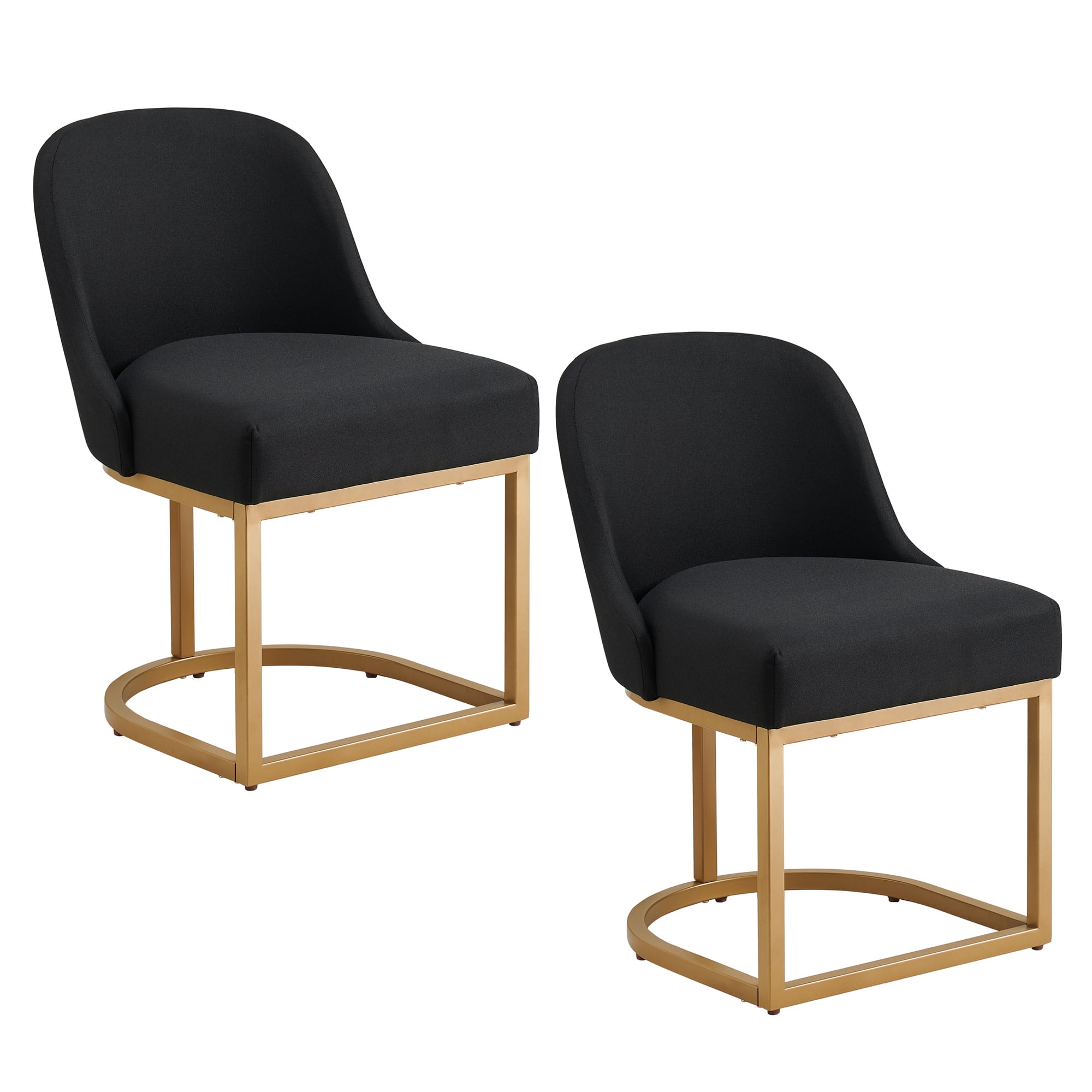 Upholstered Barrelback Dining Chair with Gold Metal Base, Set of 2