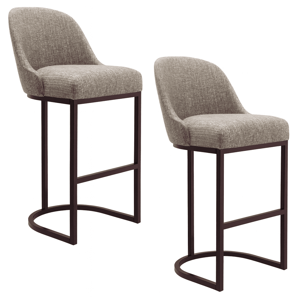 Leick Home Barrel Back Bar Stools with High Density Foam Seat, Gray/Espresso (Set of 2)
