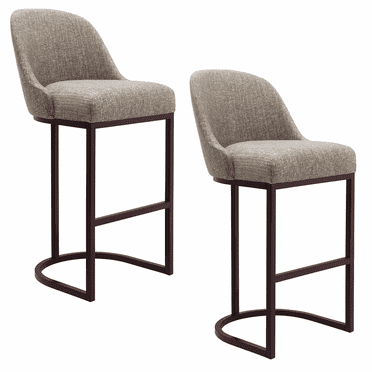 Leick Home Barrel Back Bar Stools with High Density Foam Seat, Gray/Espresso (Set of 2)