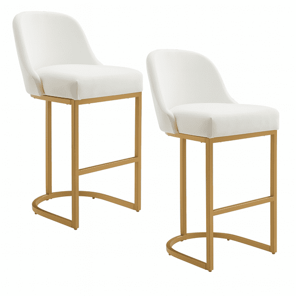 Leick Home Barrel Back Bar Stools with High Density Foam Seat, White/Gold (Set of 2)