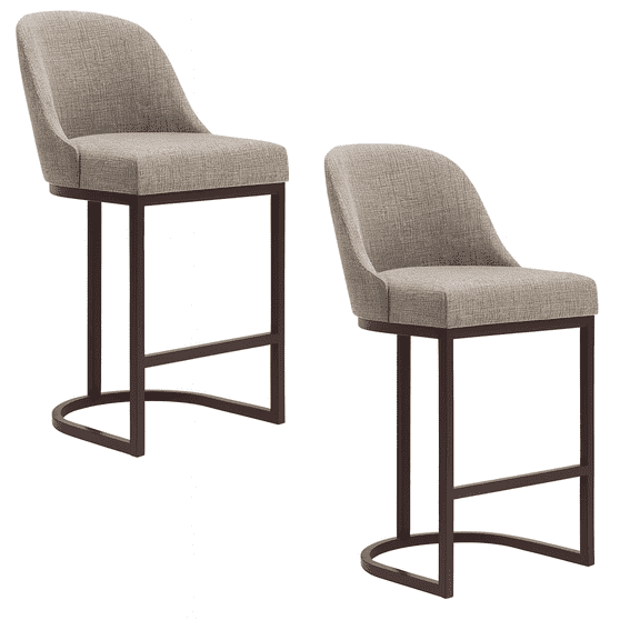 Leick Home Set of 2 Barrel Back Counter Stools with High Density Foam, Gray/Espresso