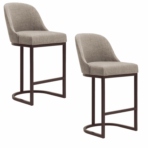 Leick Home Set of 2 Barrel Back Counter Stools with High Density Foam, Gray/Espresso
