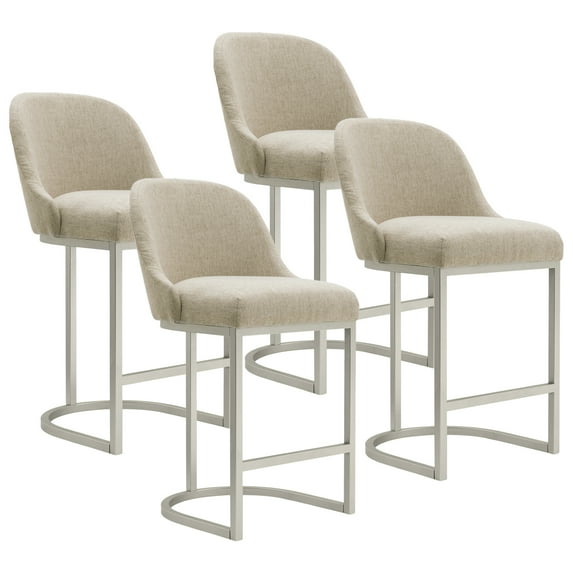 Leick Home Barrelback Counter Stool with Oatmeal Seat and Pewter Metal Base, Set of 4