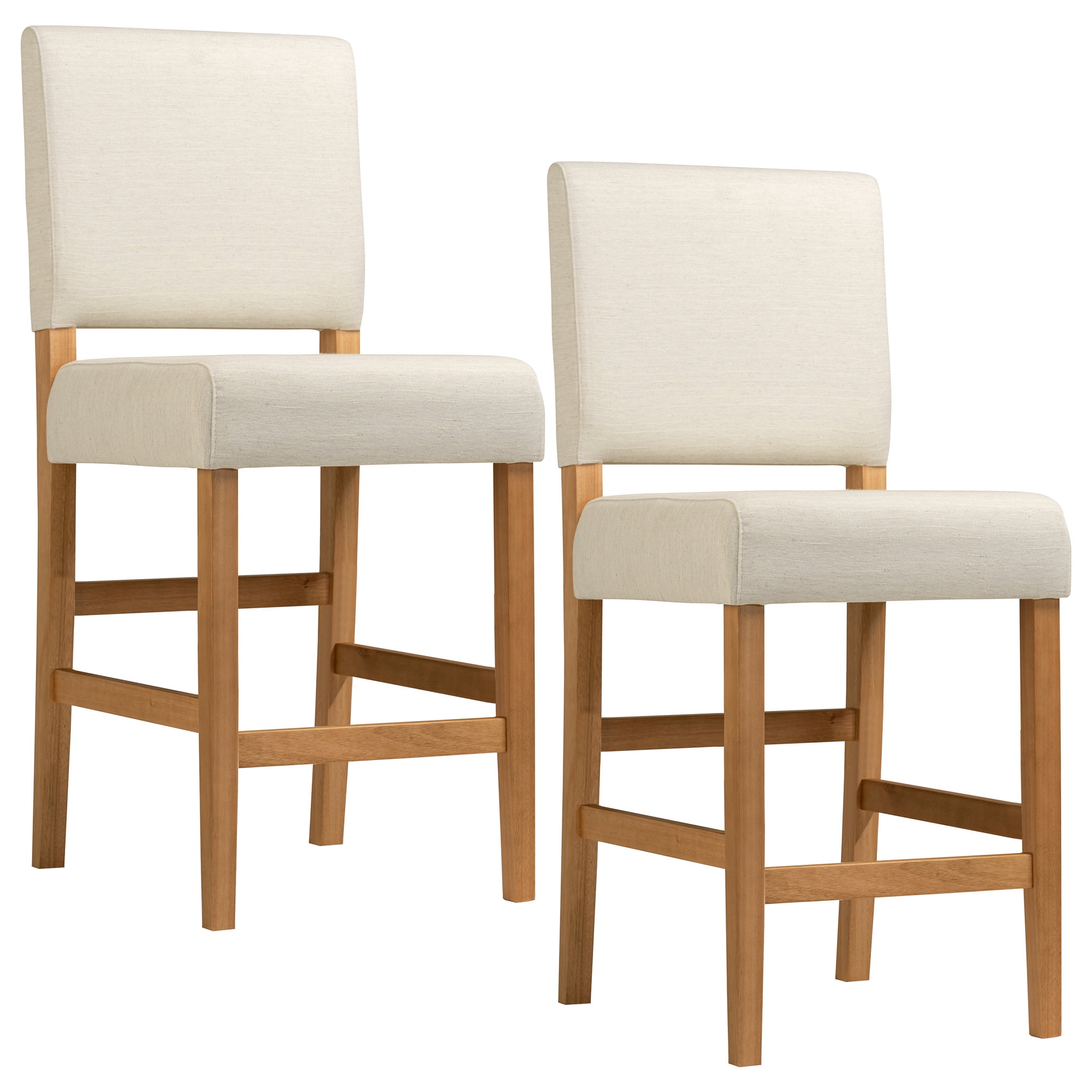 Solid Wood Counter Stool with Upholstered Back and Seat, 36-39 in. Counter Height, Set of 2