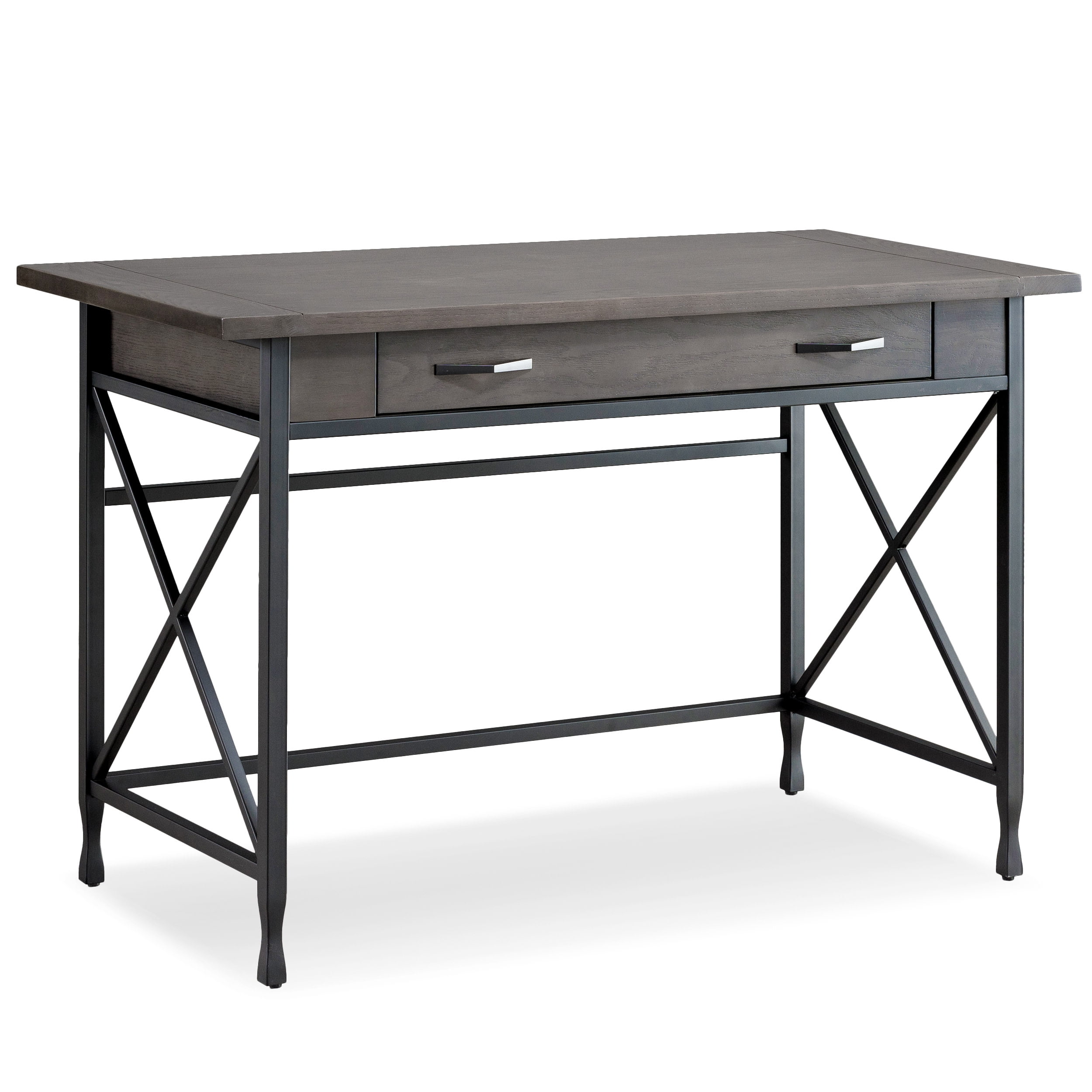 Chisel & Forge Oak Desk with Drawer in Smoke Gray and Matte Black