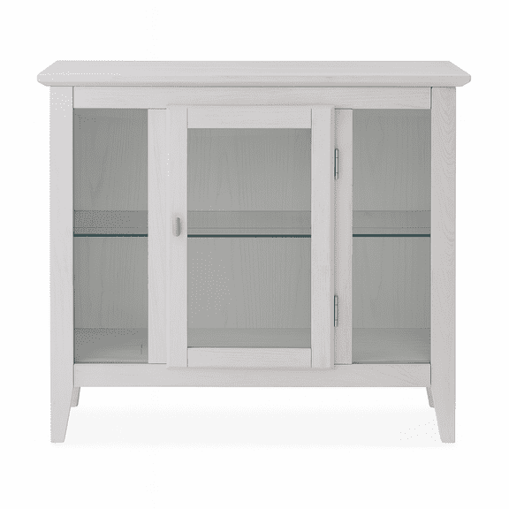Leick Home Ryan 3-Tier Solid Wood and Glass Curio Cabinet with Interior Display Light, Weathered White