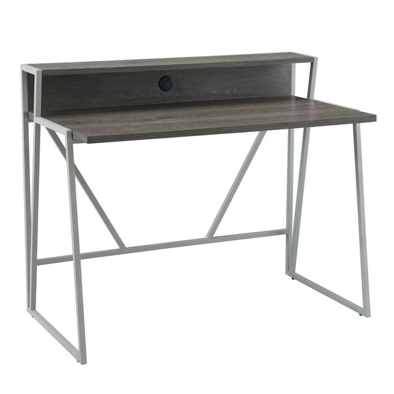 Leick Home Fletcher Contemporary Writing Desk with Single-Shelf, Weathered Wood/Nickel