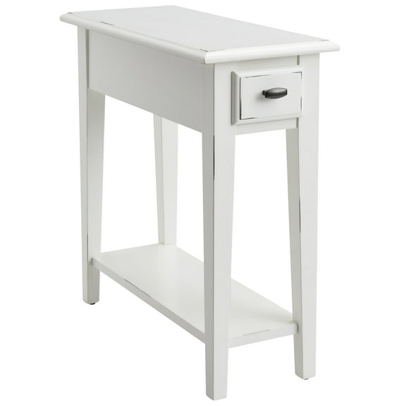 Leick Home Haven Ridge Narrow 1-Drawer End Table with Shelf, Farmhouse White