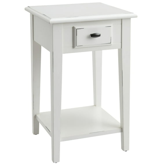 Leick Home Haven Ridge Wood Square 1-Drawer End Table with Shelf, Farmhouse White