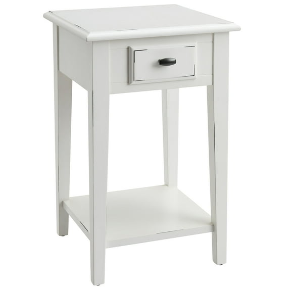 Leick Home Haven Ridge Wood Square 1-Drawer End Table with Shelf, Farmhouse White