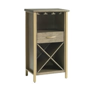 Lea 20-inch W x 36-inch H Dune Brown and Gold Mini Bar Cabinet for Stemware and Bottle Storage