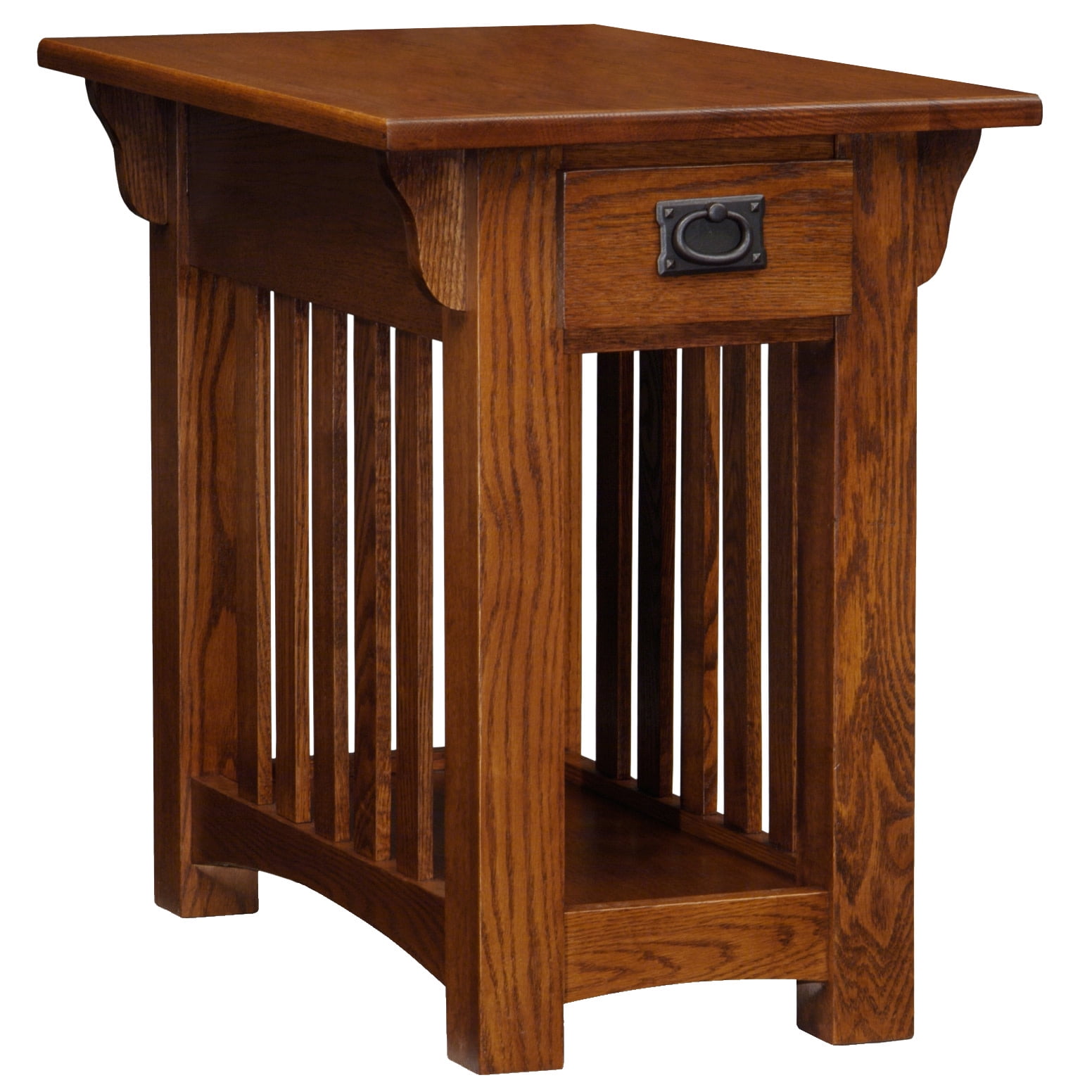 Medium Oak Mission Style Side Table with Drawer and Shelf