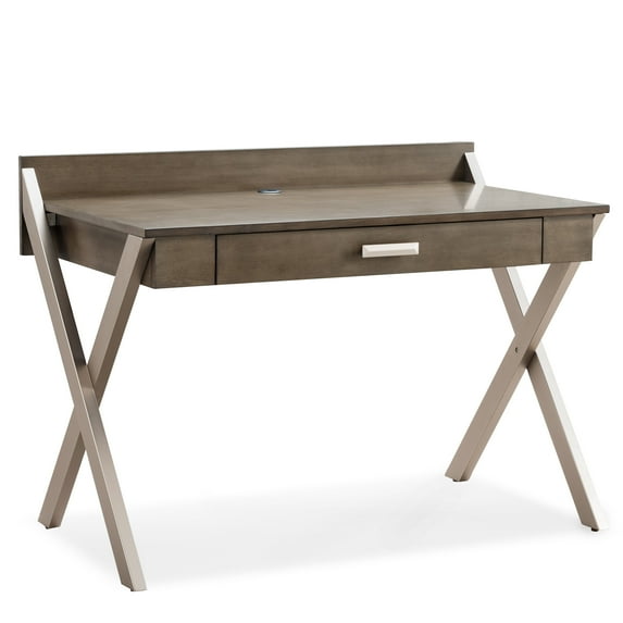Leick Home Mixed Metal and Wood Laptop Computer Desk in Smoke Gray and Brushed Nickel