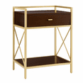 thumbnail image 1 of Leick Home Claudette Modern Solid Wood and Metal Nightstand with USB-C Charging Station, Walnut/Gold, 1 of 18