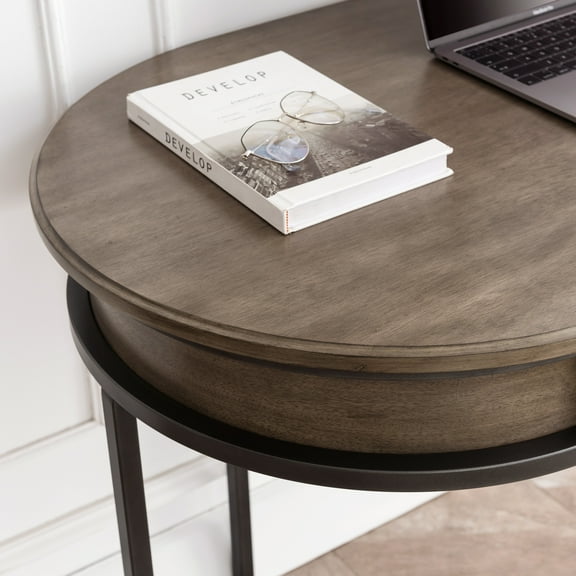 Design House Leick Home Mixed Metal and Wood Oval Desk in Smoke Gray