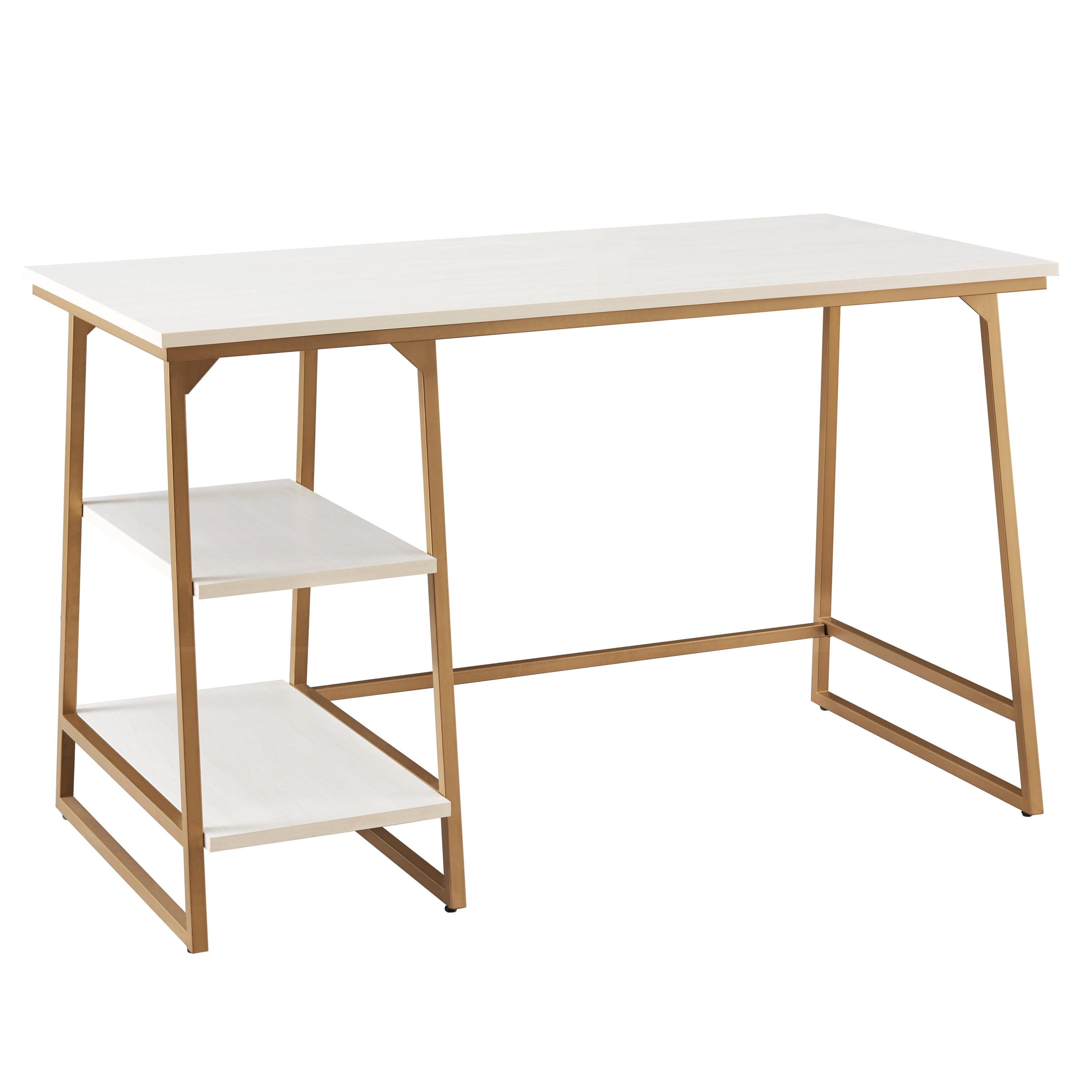 White and Gold Reversible Stepped Tier Shelf Desk