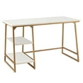 thumbnail image 1 of Leick Home Reversible Stepped Tier Shelf Rectangular Desk in White Herringbone/Satin Gold Finish, 1 of 14