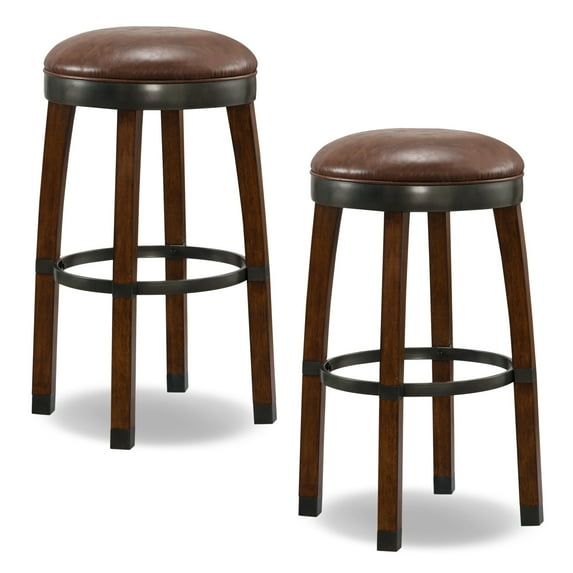 Leick Home Sable Bar Stool with Sable Faux Leather Seat in Sienna, Set of 2