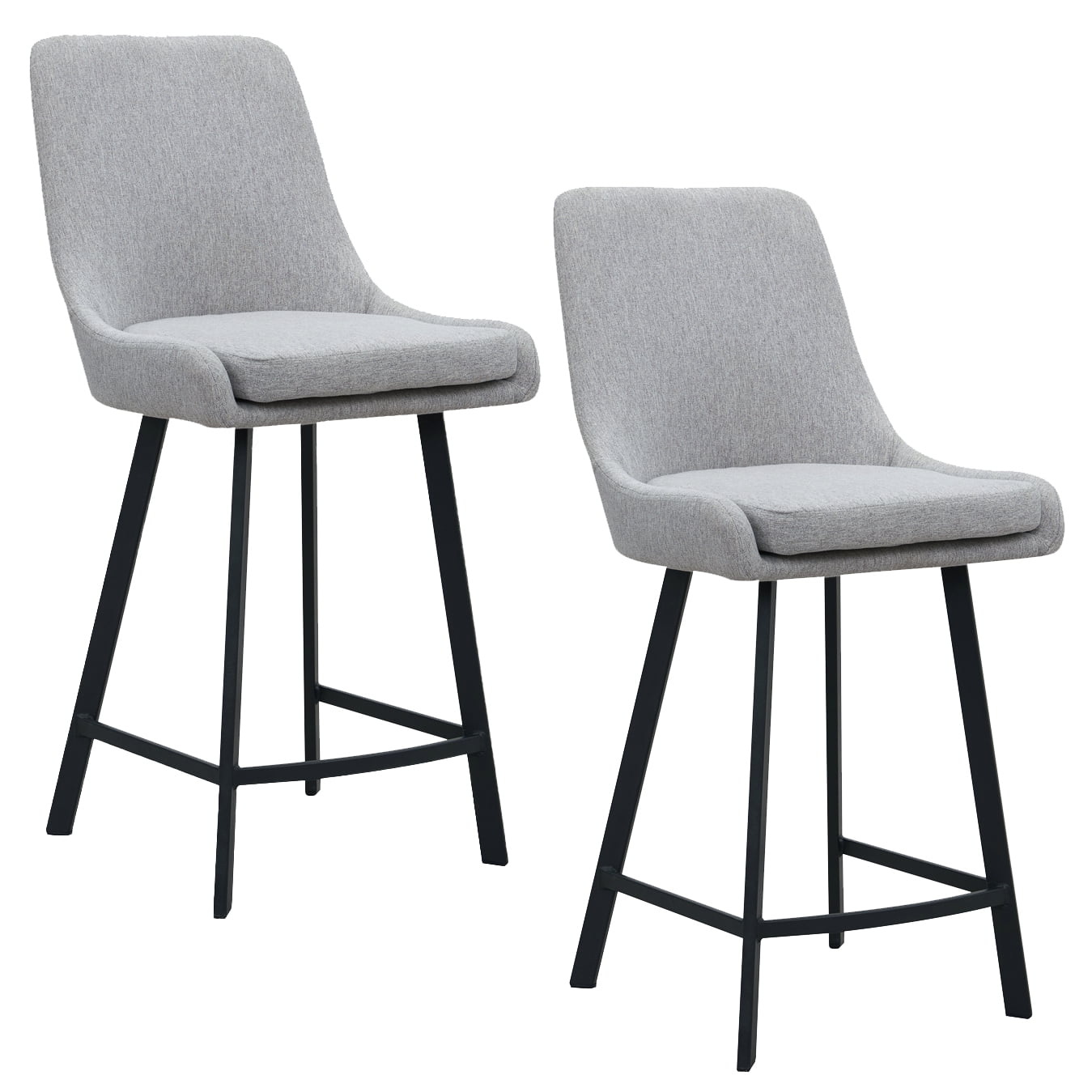 Leick Home Upholstered Back Counter Height Stool with Steel Base Set of 2 in Gray and Black