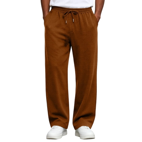 Leidass Baggy Sweatpants Straight Leg Open Bottom Sweatpants with Pockets Loose Fit Elastic Waist Sweat Pants Brown L