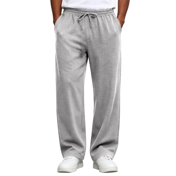 Leidass Baggy Sweatpants Straight Leg Open Bottom Sweatpants with Pockets Loose Fit Elastic Waist Sweat Pants Light Gray S