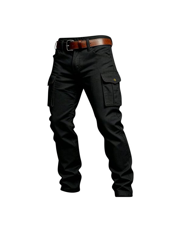 Casual Cargo Pants for Men, Regular Fit Cargo Work Pants for Men | Stretchable Mens Cargo Work Pants, Multiple Pocket Outdoor Mens Work Pants, Ultra Durable Casual Trousers Black S