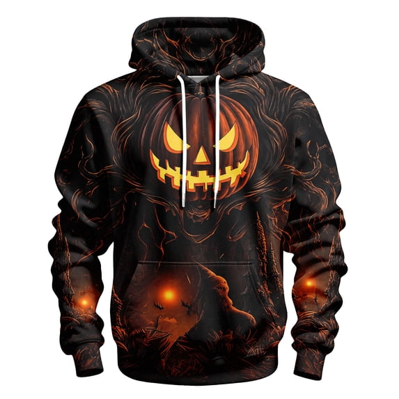 Leidass Halloween Hoodie for Men Funny Pumpkin Face Hooded Sweatshirts Scary Skull Long SLeeve Tops Holiday Costumes Ginger M