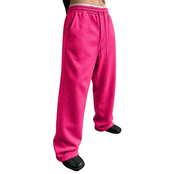 Leidass Men Mens Baggy Sweatpants Wide Leg Loose Fit Streetwear Athletic Drawstring Workout Pants with Pockets Hot Pink XL