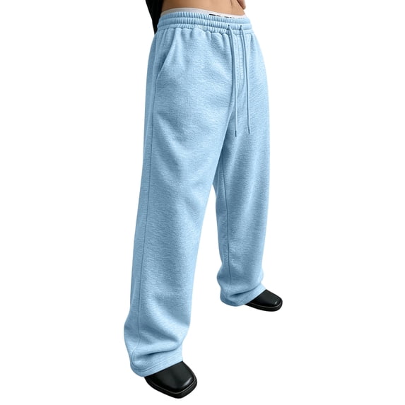 Leidass Men Mens Baggy Sweatpants Wide Leg Loose Fit Streetwear Athletic Drawstring Workout Pants with Pockets Light Blue 2XL