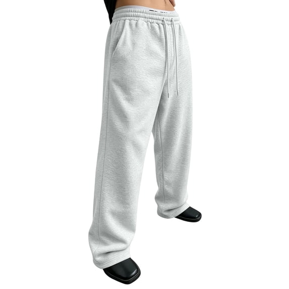 Leidass Men Mens Baggy Sweatpants Wide Leg Loose Fit Streetwear Athletic Drawstring Workout Pants with Pockets Light Gray L