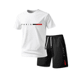 thumbnail image 1 of Leidass Men's 2 Piece Paris Print Short Sleeve T-Shirt and Shorts Set, Casual Summer Loungewear Tracksuit for Home Workout White 3XL, 1 of 3