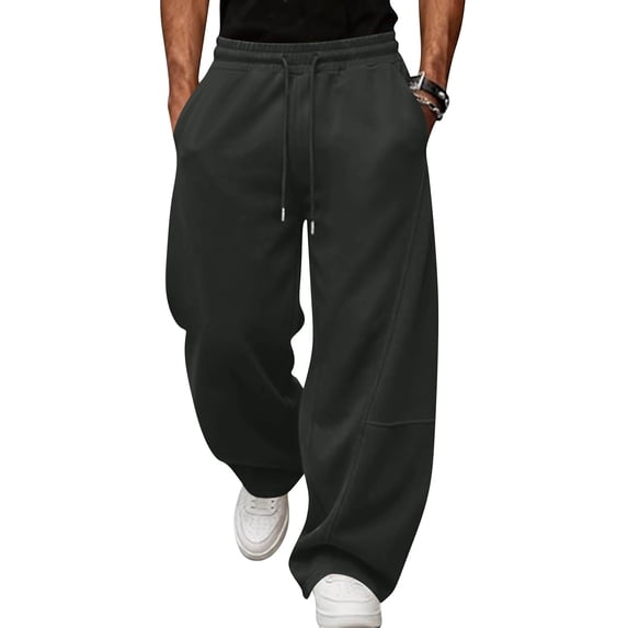Leidass Men's Baggy Sweatpants Fleece Wide Leg Lounge Sweat Pants Drawstring Waist Jogging Pants with Pockets Dark Gray 2XL
